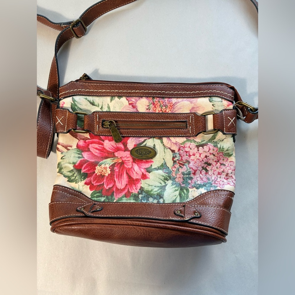 born concept purse‎ Floral Brown vinyl Hobo Boho Zip Closure Crossbody
